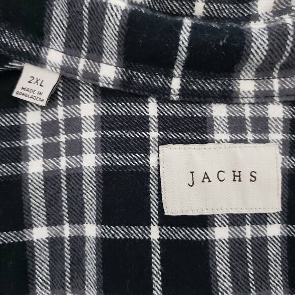 JACHS New York Flannel Shirt Plaid Black White Two Pockets Heavy Men 2XL XXL - Picture 11 of 14